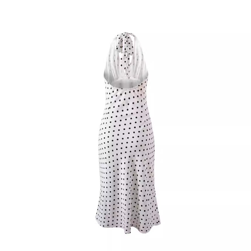 Style Polka Dot Printed Lace Up Halter Dress