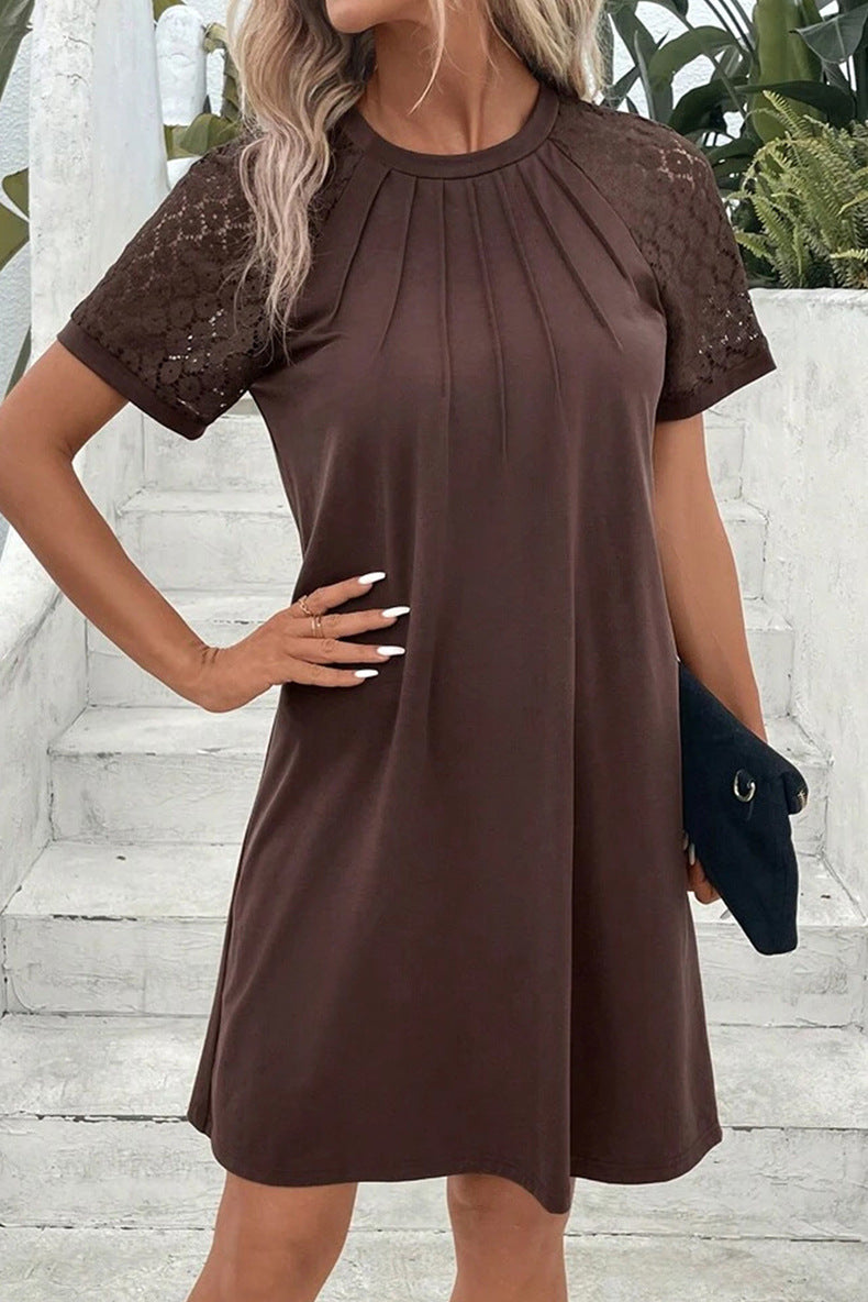 Women's Solid Color Ruffled Sleeves Round Neck Dress