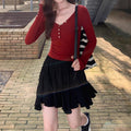 Women's White A- Word Elastic Waist Irregular High Skirts