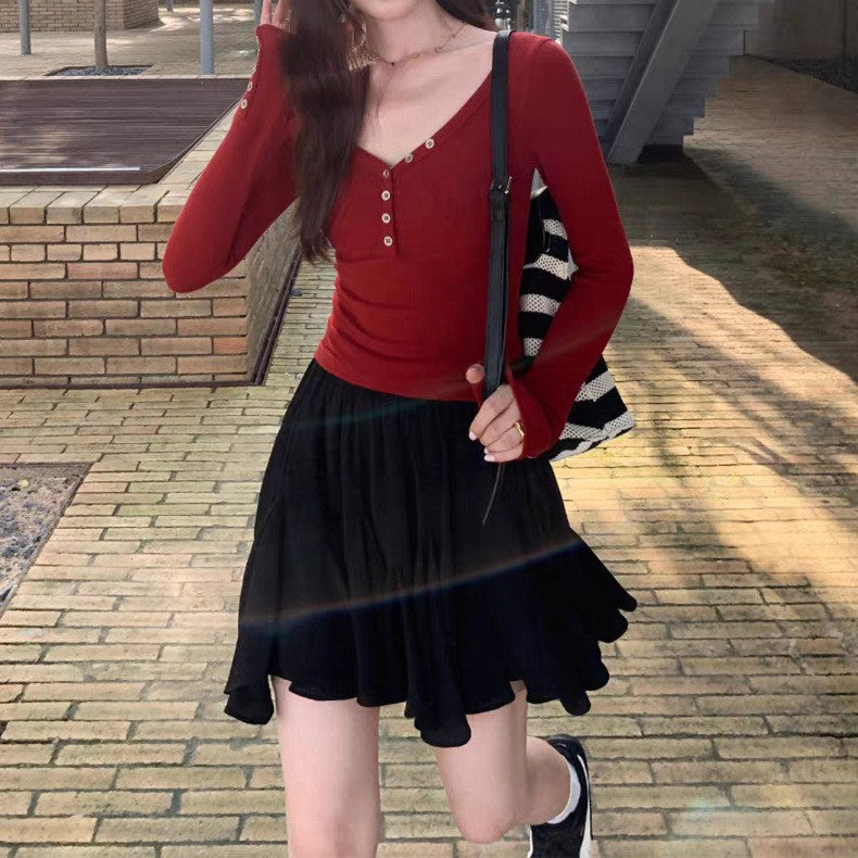 Women's White A- Word Elastic Waist Irregular High Skirts