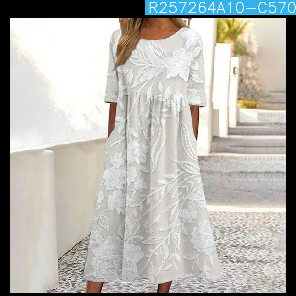 Women's Summer Casual Round Neck Printed Swing Dress