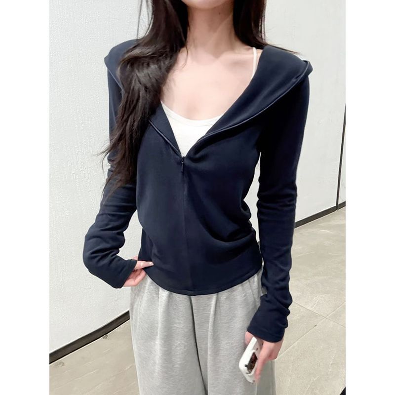 Women's Korean Casual Hoodie Autumn Invisible Zipper Stretch Coats