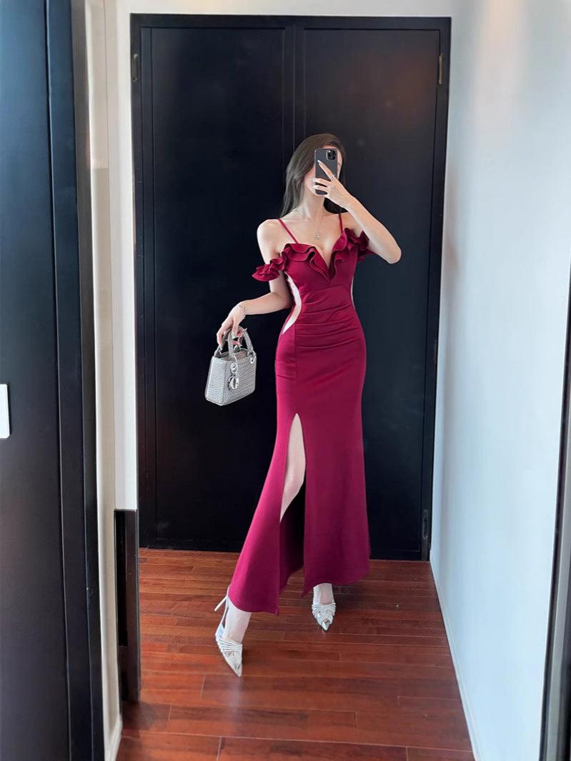 Women's Sexy Low-cut Tube Package Hip Split Dress