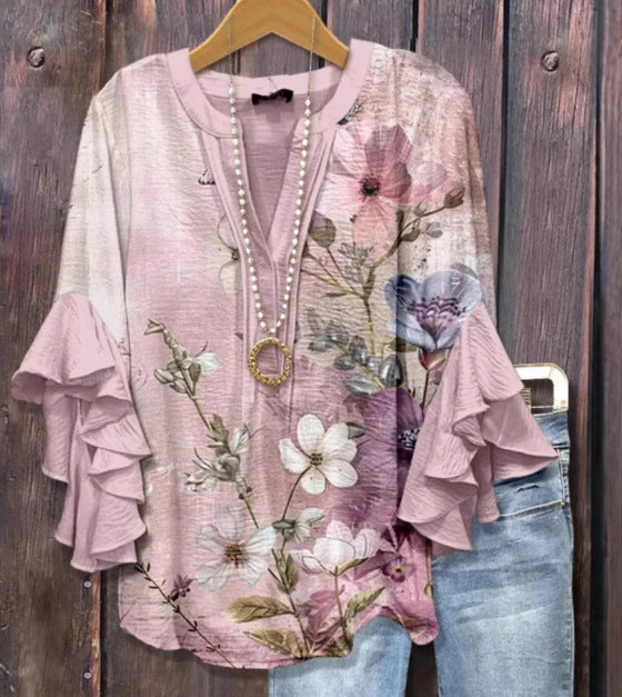 Women's Creative Floral Element Print Casual Trend Lotus Women's T-shirt