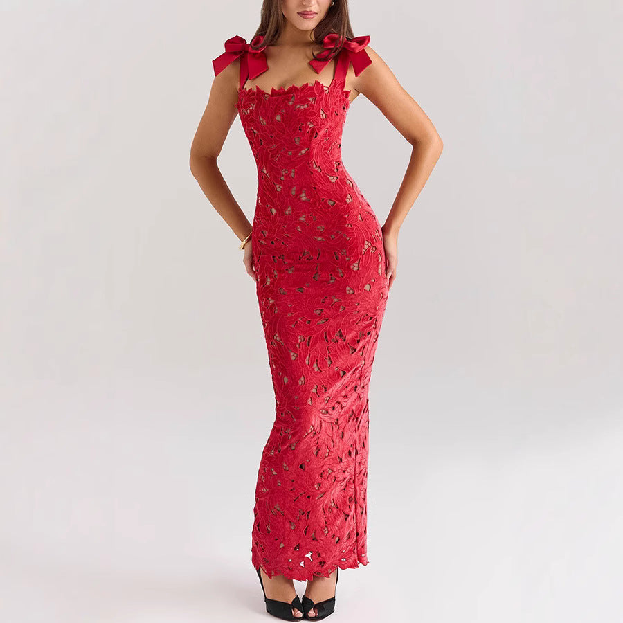 Women's Lace Bow Hip Leisure Vacation Party Dress