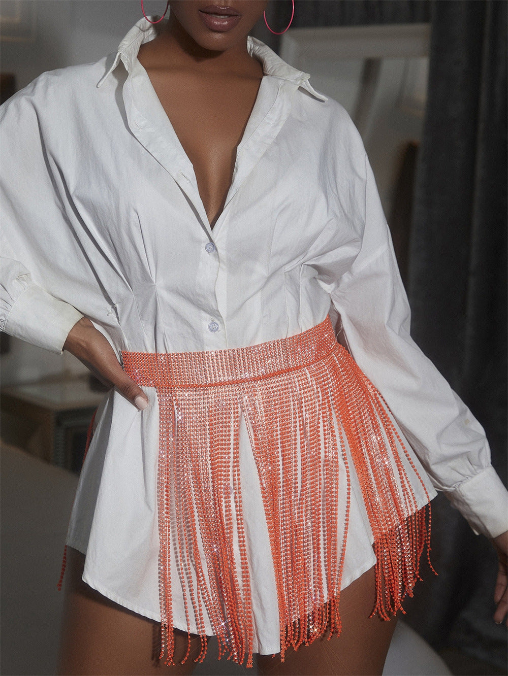 Women's Fishnet Stitching Tassel Mesh Sequin Decoration Shorts