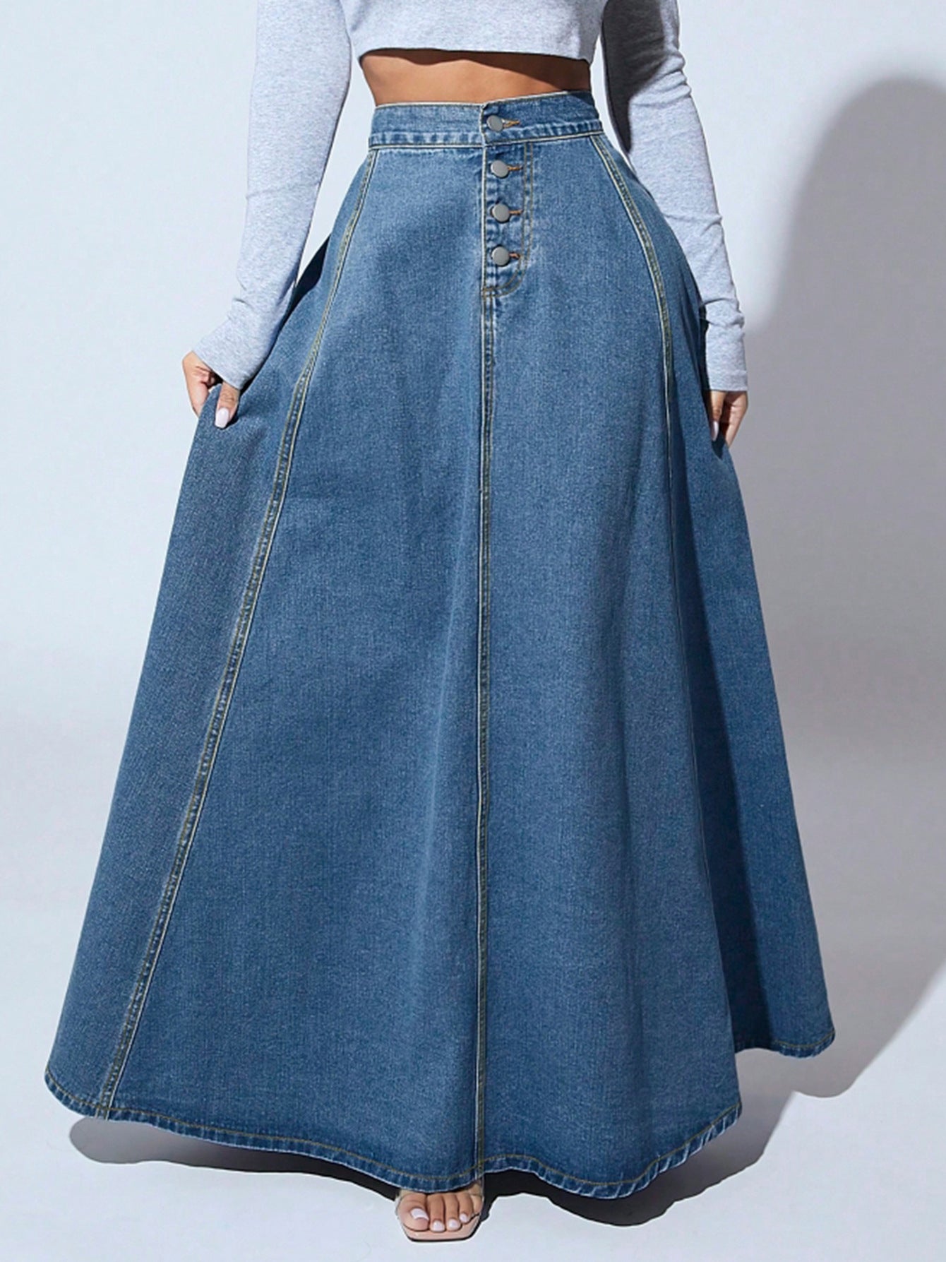 Women's Source Single-breasted Denim Western Style Large Skirts