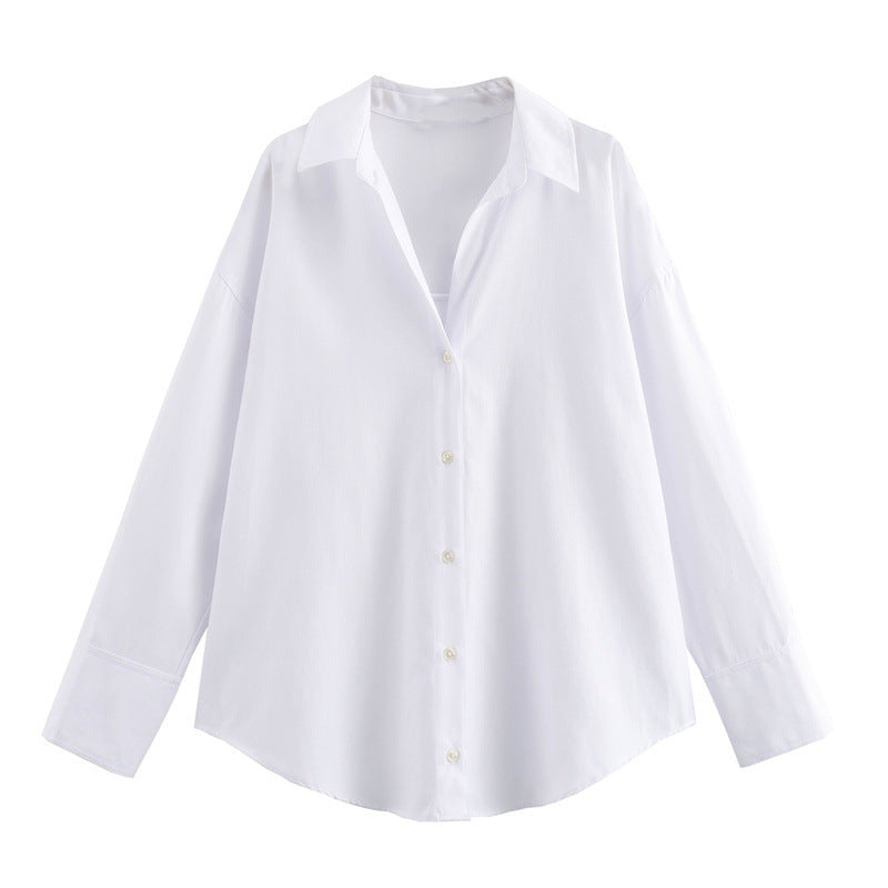 Women's Single Summer Cotton Loose Casual Long Sleeves Oxford Blouse