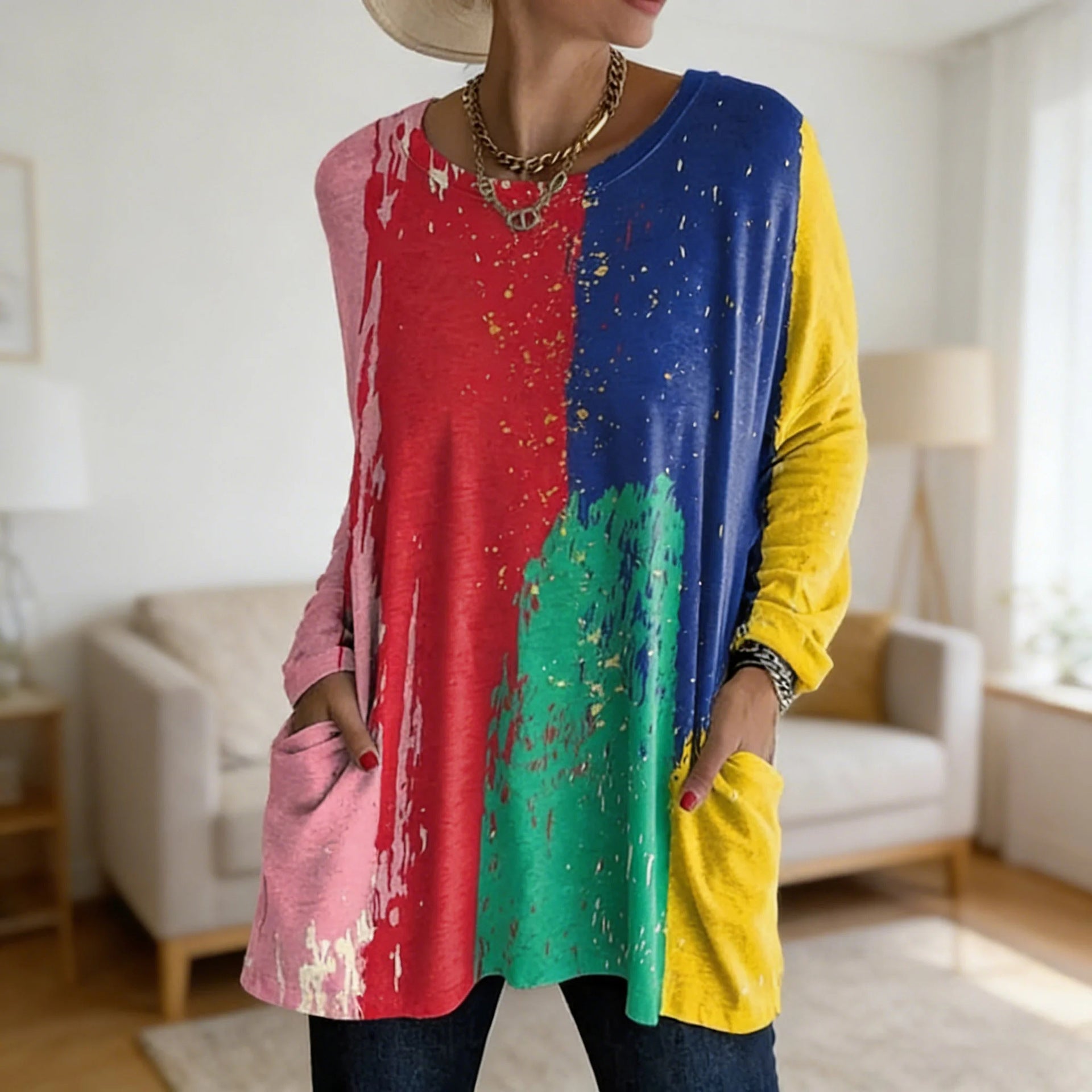 Women's Printed Casual Round Neck Long Sleeve Women's T-shirt