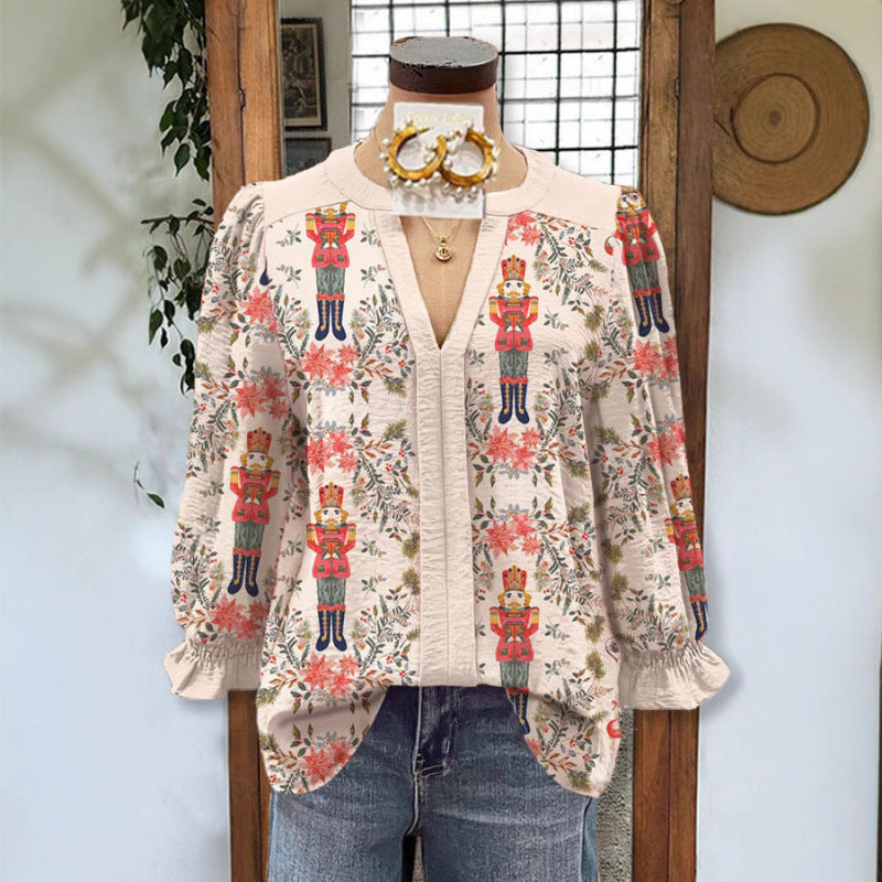 Women's Loose Flared Sleeves Long-sleeved Digital Printing Women's T-shirt