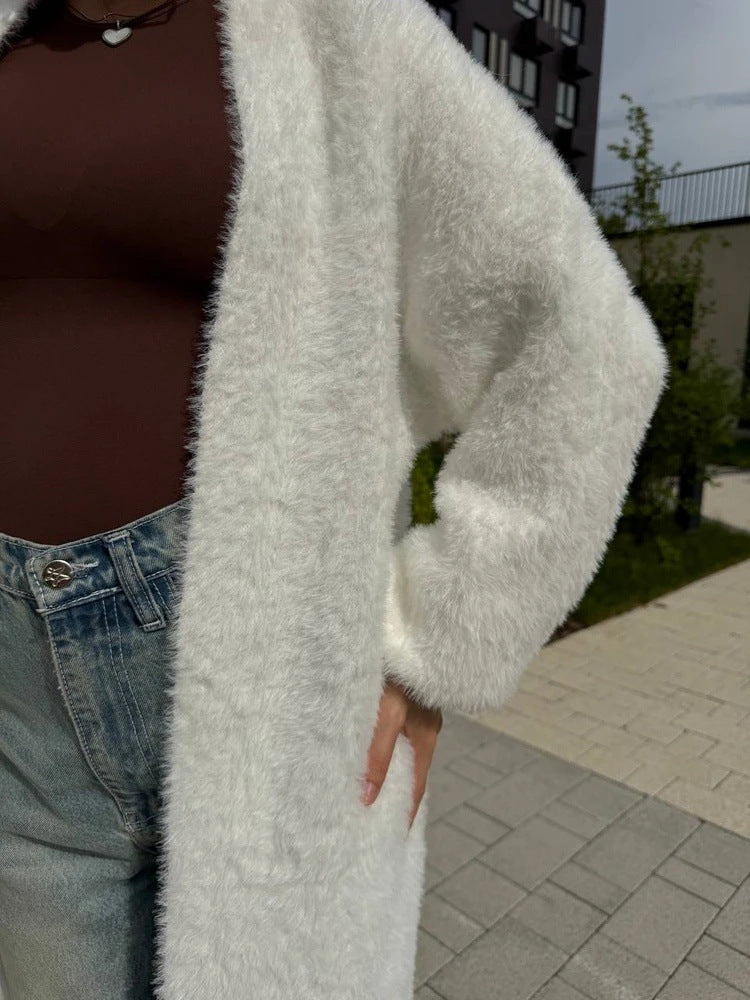 Women's Imitation Mink White Loose Plush Fluffy Women's Sweater