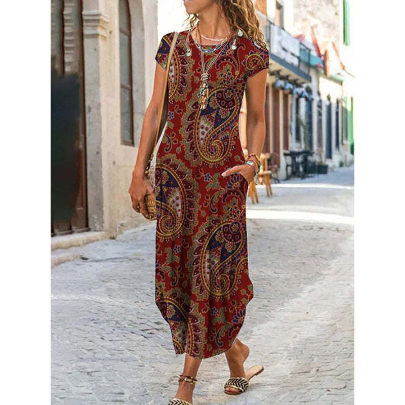 Women's Round Neck Sleeve Trendy Printed With Shorts