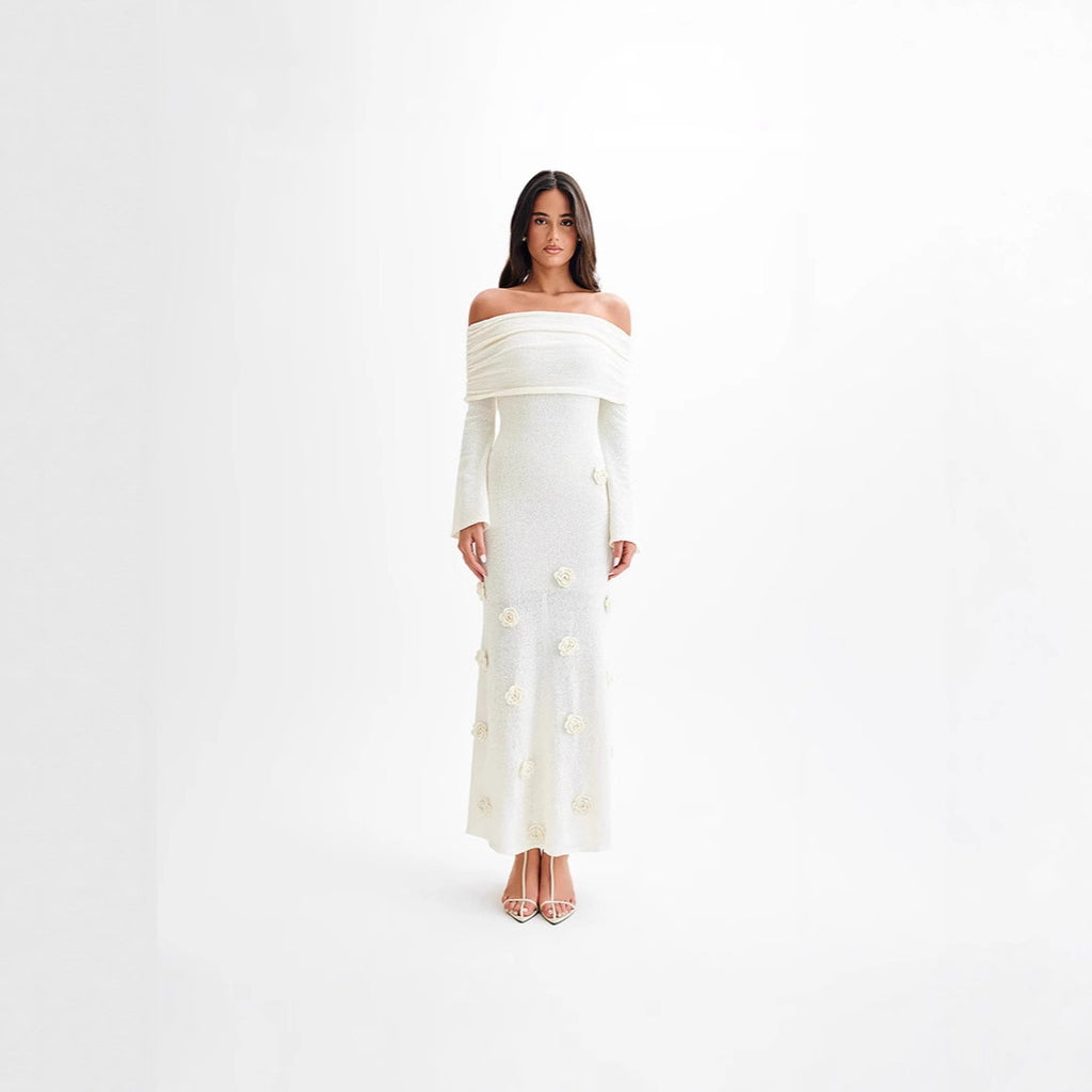 Versatile Women's Sexy Three-dimensional Flower Knitted Dress