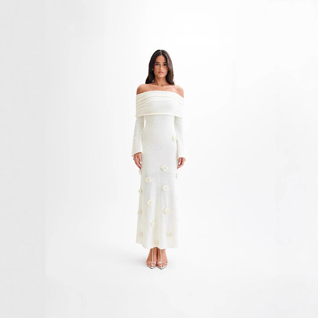 Versatile Women's Sexy Three-dimensional Flower Knitted Dress