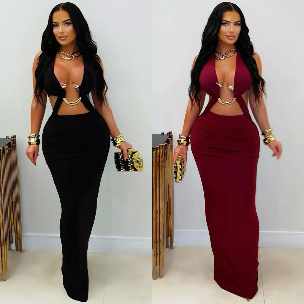 Women's Fashion Wear Sexy Slim Fit Pure Color Dress
