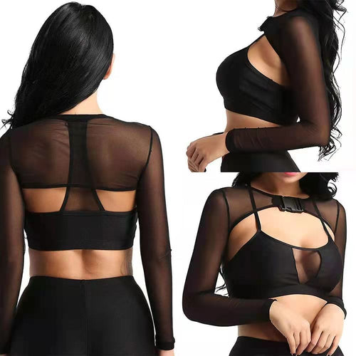 Front Shawl Fishnet With Buckle Long Women's T-shirt