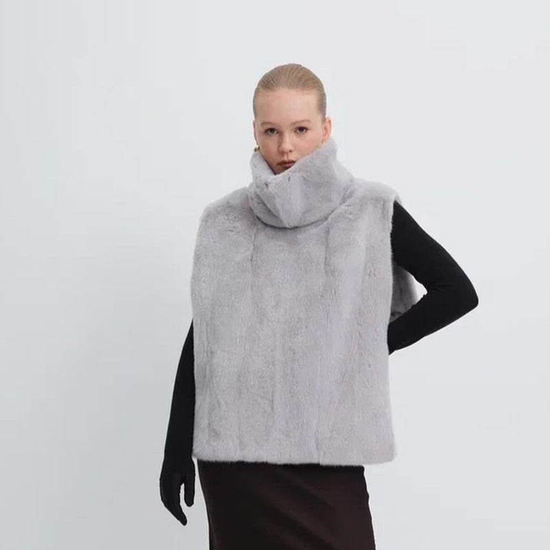 Women's Pure Color Half Collar Furry Waistcoat Women's T-shirt