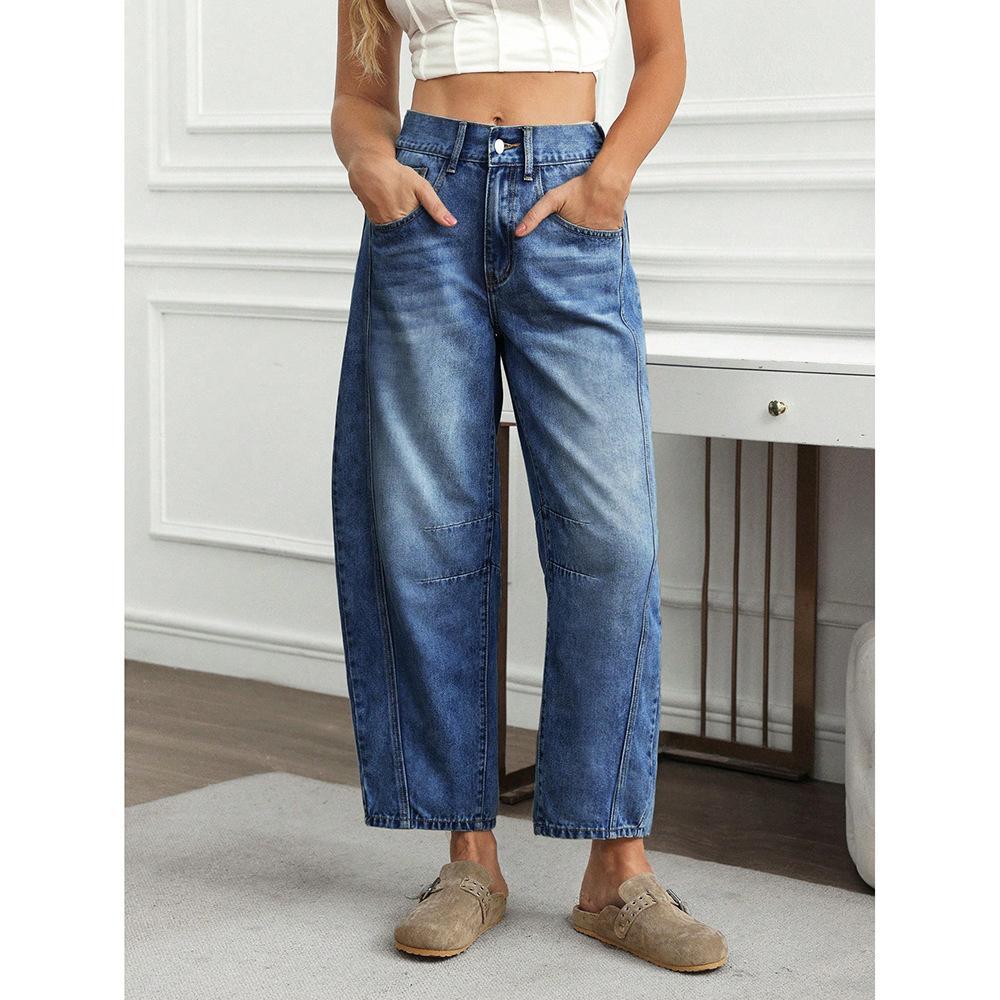 Women's European Loose Wide Leg Washed Trousers Jeans