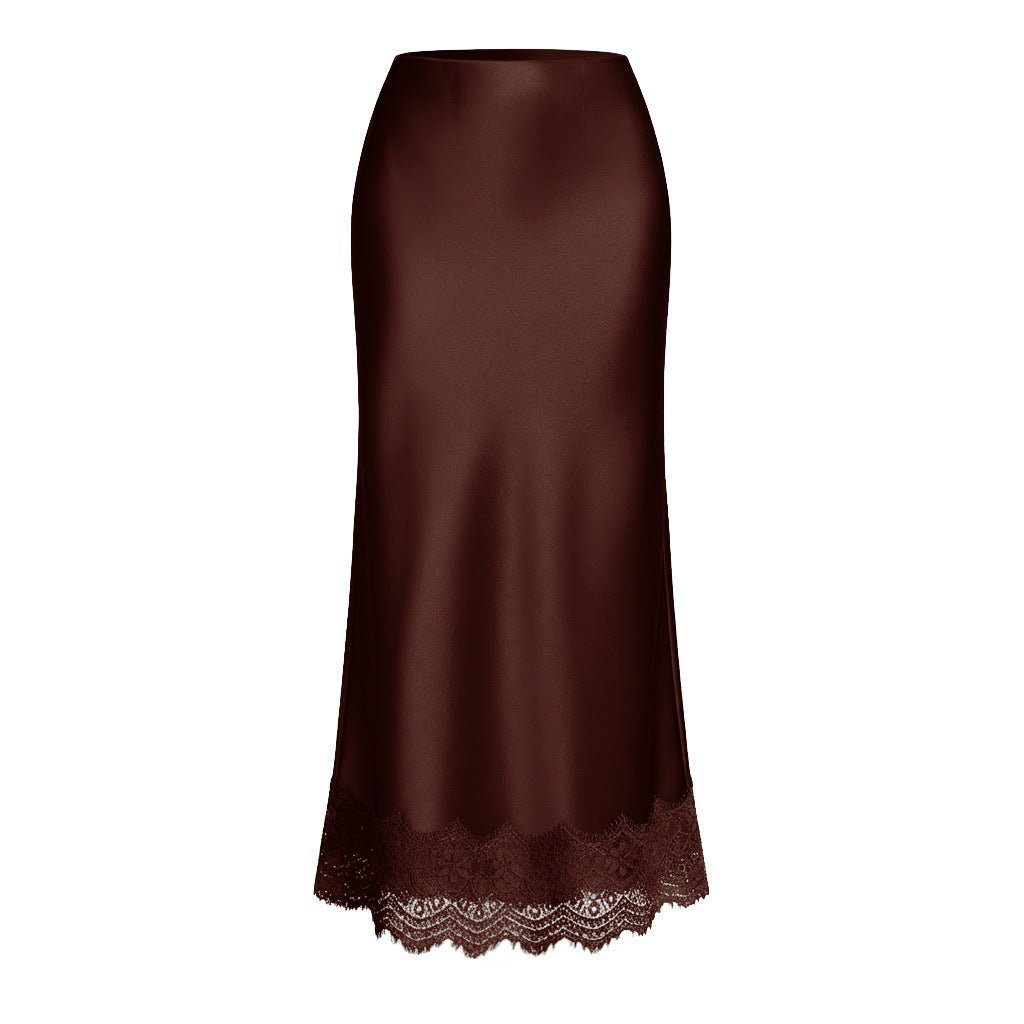 Women's Lace Satin High Waist Elastic Elegant Skirts