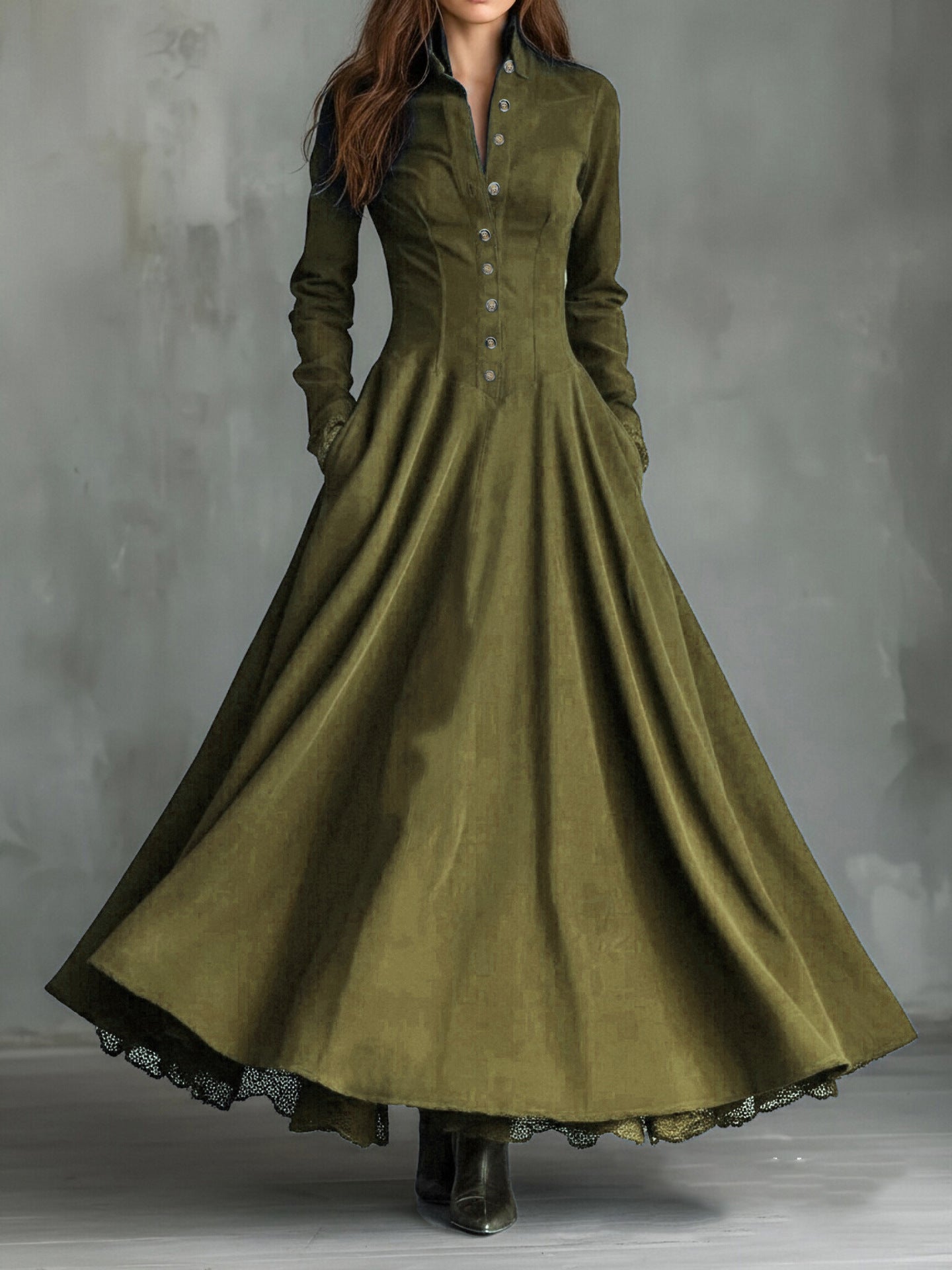 Style Retro Elegant Suede Lace Stitching Dress