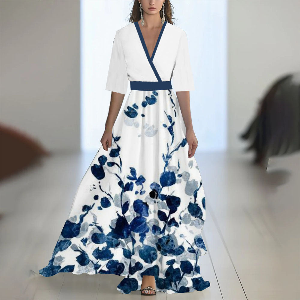 Women's Digital Printing Long Sleeve Collar Patchwork Dress