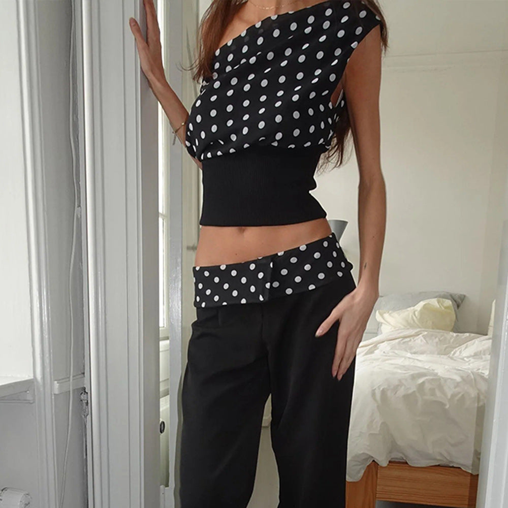 Polka Dot Hot Sexy Slim Fit Backless Drawstring Women's T-shirt
