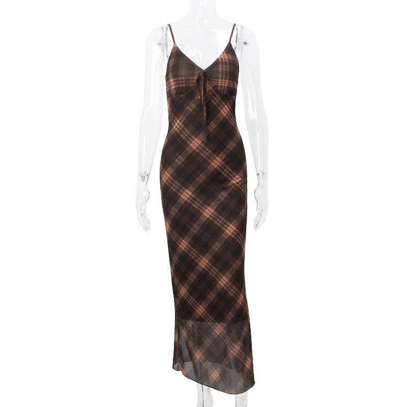 Women's Plaid Pure Desire Temperament Slim Strap Dress