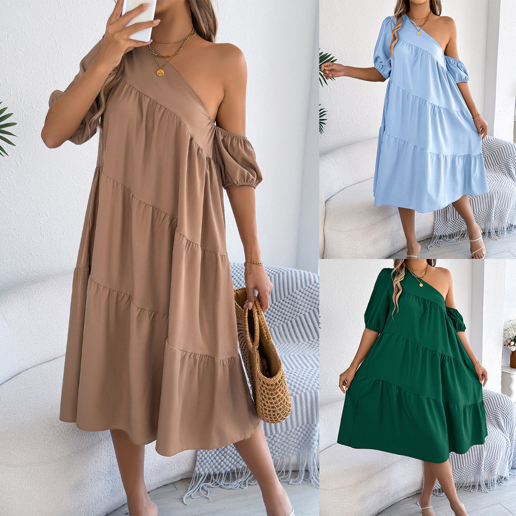Women's Sleeve Casual Loose Lotus Leaf Large Dress