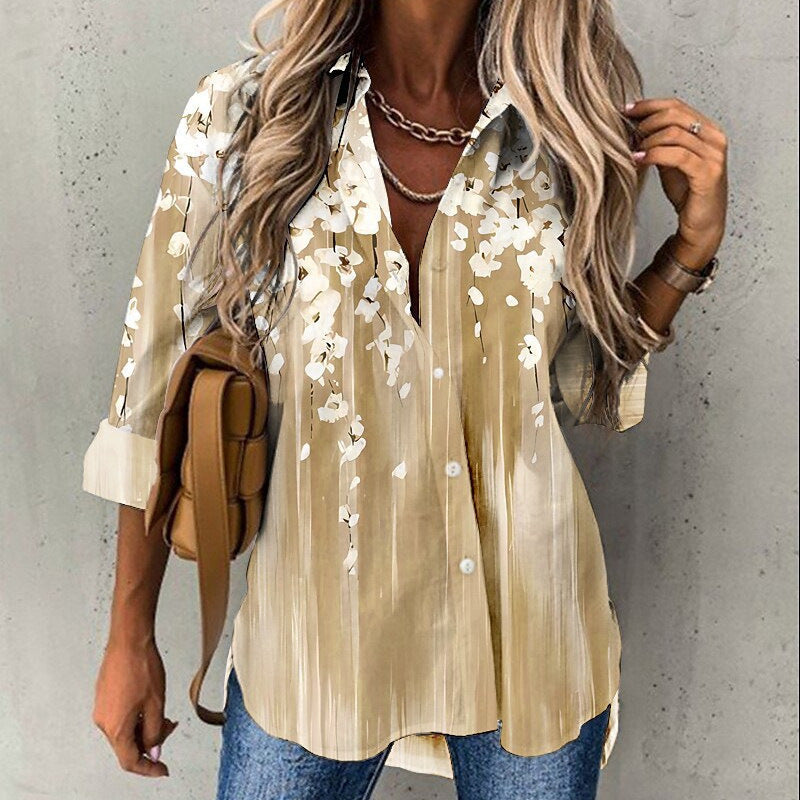 Women's Floral Print Long Sleeve Shirt Blouse