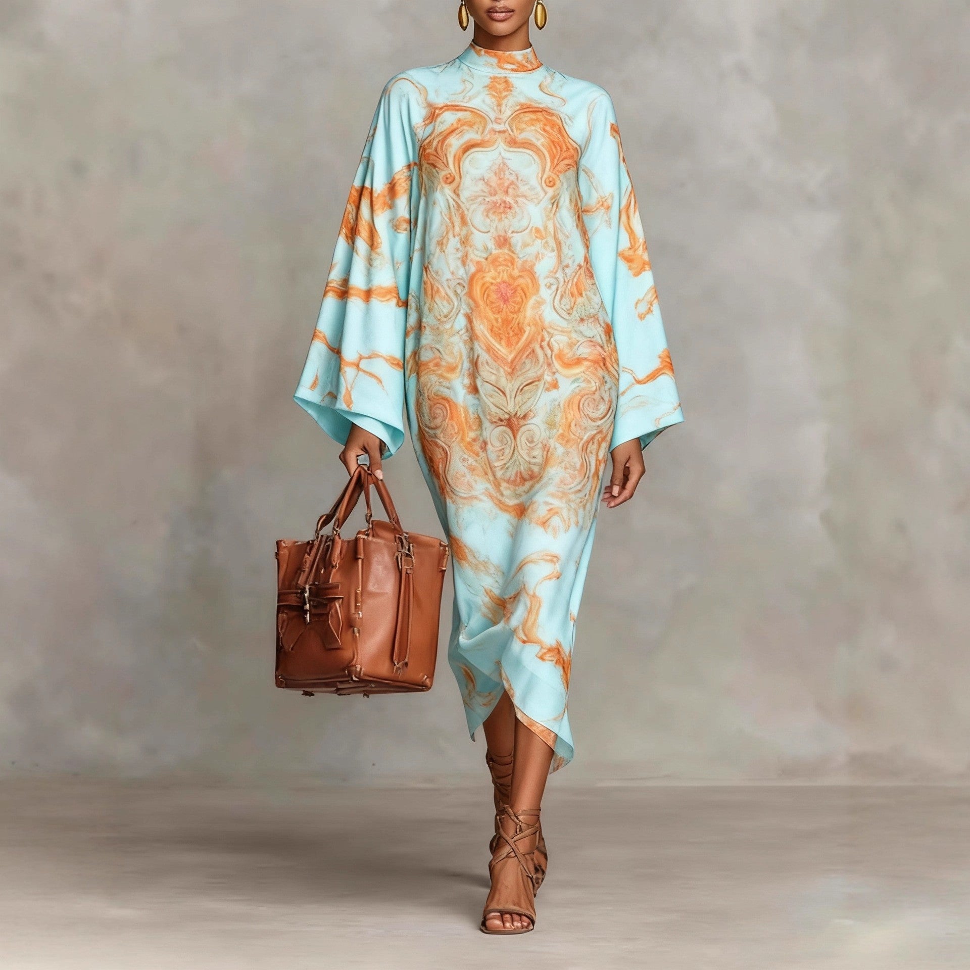 Trendy Autumn Digital Printing Fresh Retro Dress