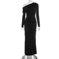 Women's Solid Color Elegant Asymmetric Neckline Pleated Dress