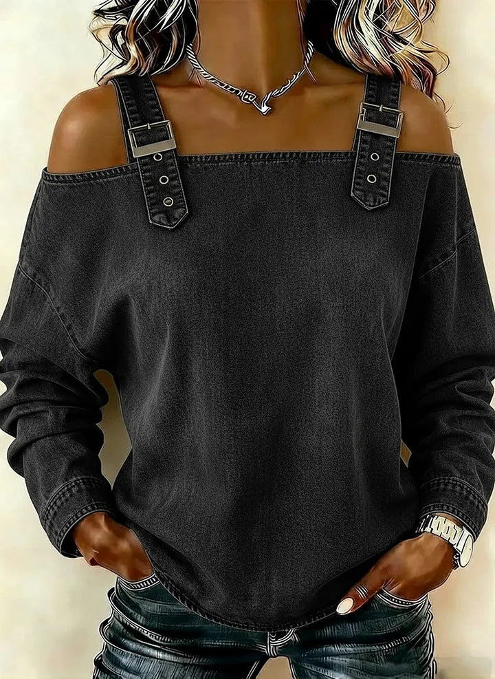Women's Autumn Tie Shoulder Strap Long Sleeve Tops