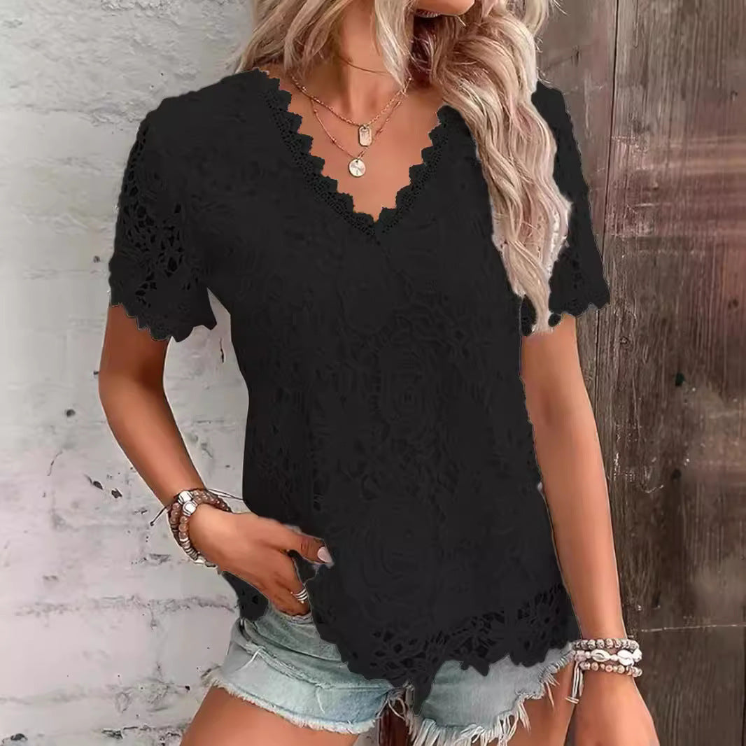 Stylish Women's Fashion Lace Ruffled Sleeves Tops