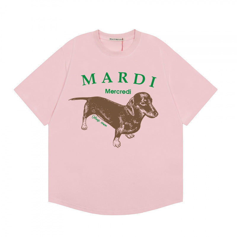 Sleeve Little Daisy Sausage Dog Printed Round Neck Pure Shorts