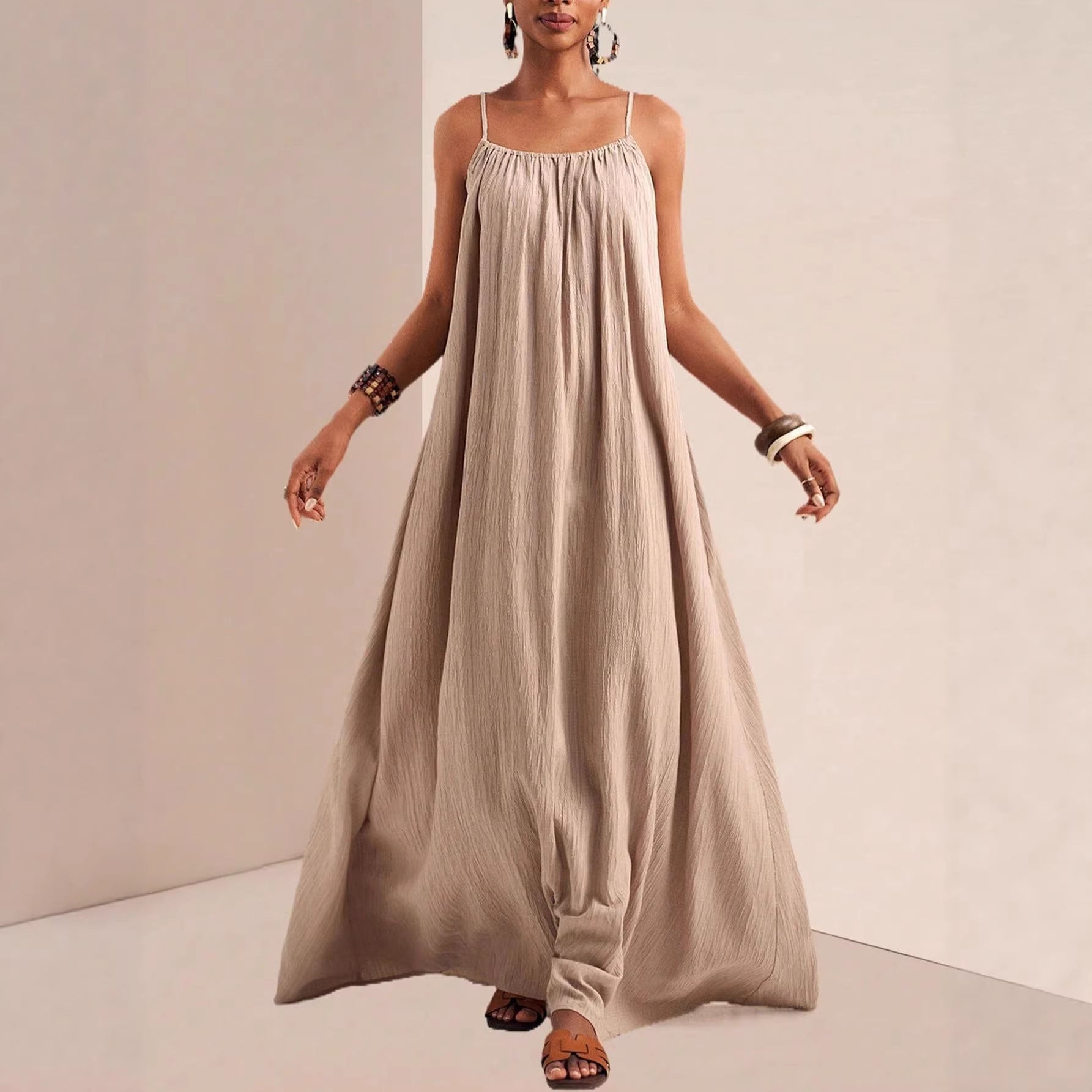 Summer Fashion Elegant Solid Color Sling Large Dress