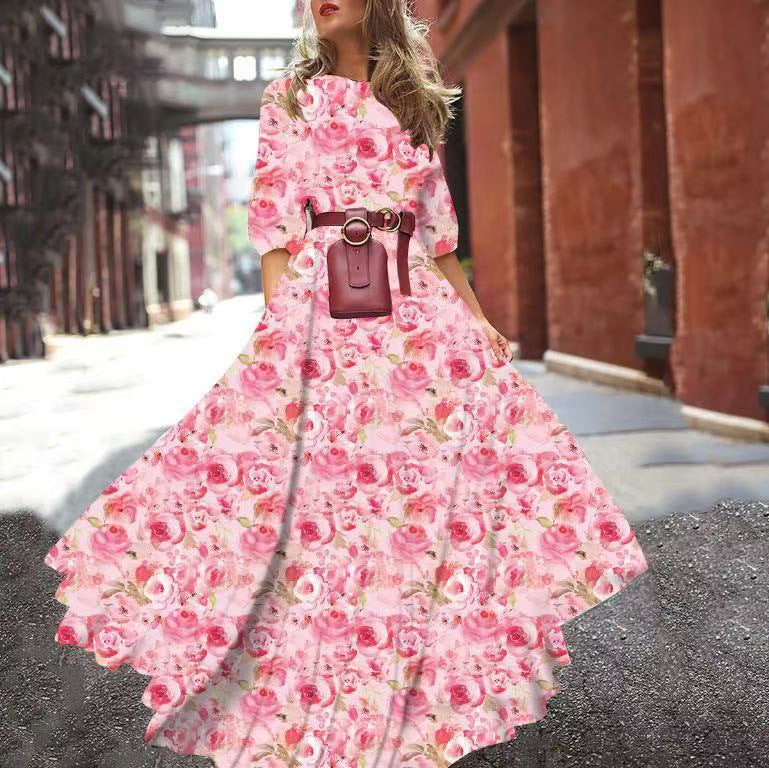Printed Large Swing Elegant Chiffon Floral Dress