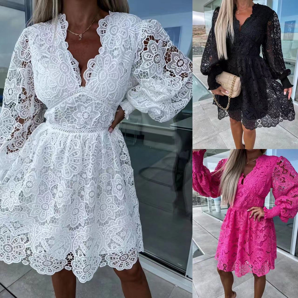Sexy Hollow Water-soluble Lace Temperament Commute Dress
