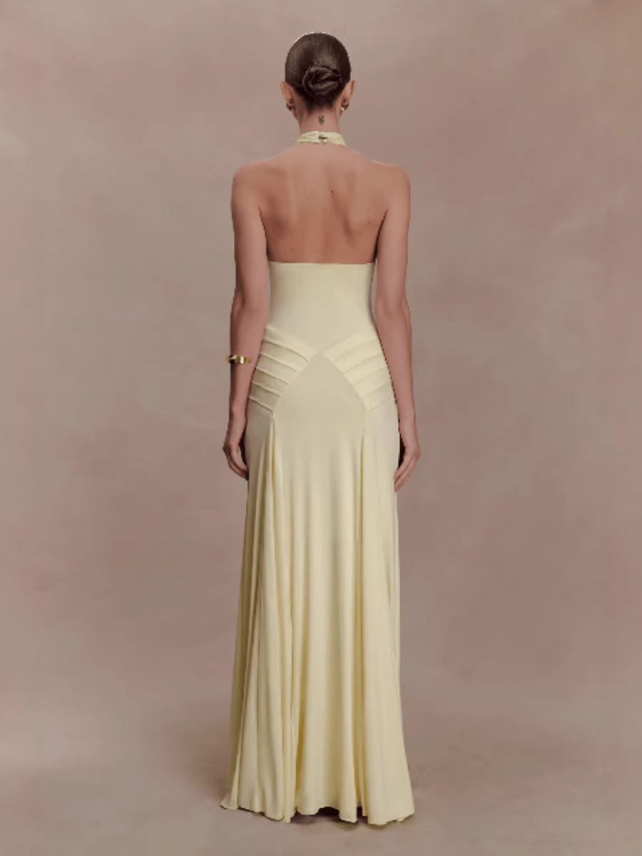Women's Slim Fit Halter Backless Pleated Fashion Dress