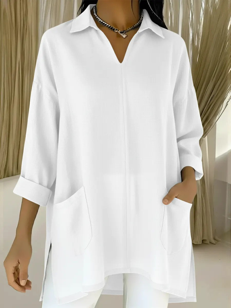 Women's Spring Fashion Solid Color Thin Pocket Blouse