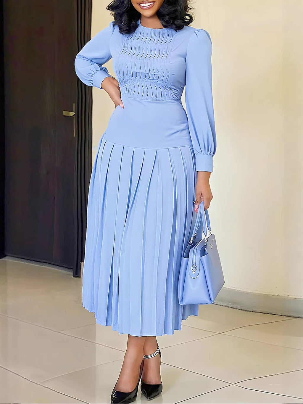 Classic Fashionable Lantern Round Neck Elegant Dress