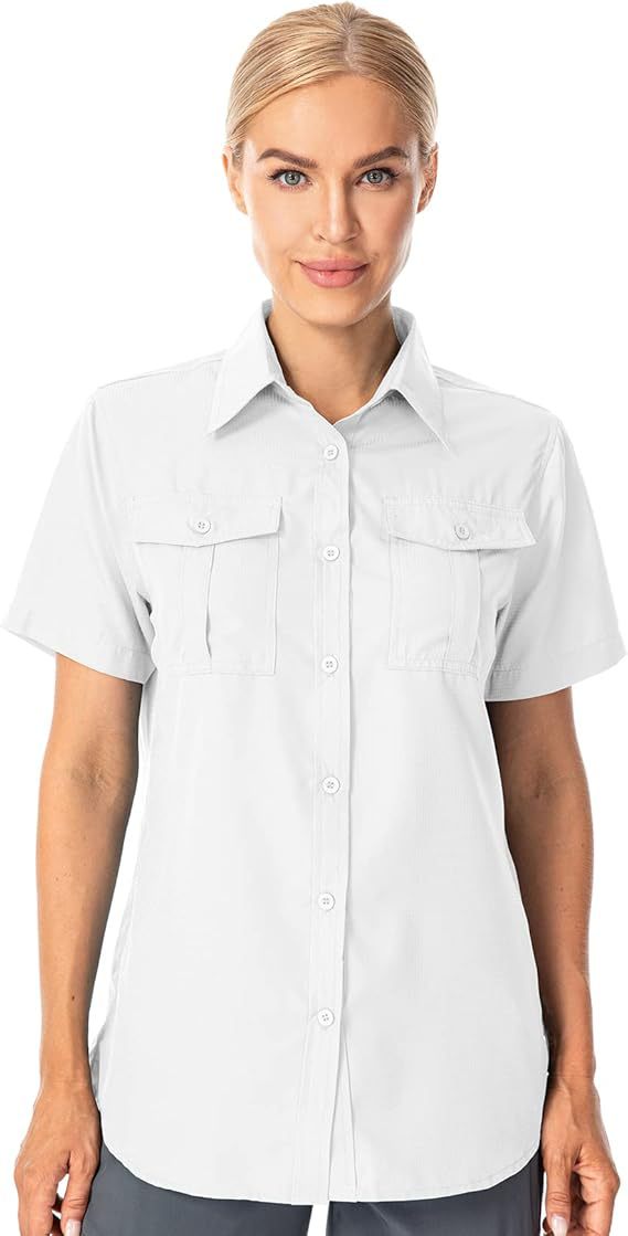 Women's Short-sleeved Shirt Solid Color Polo Collar Pocket Breathable Outdoor Leisure Blouse