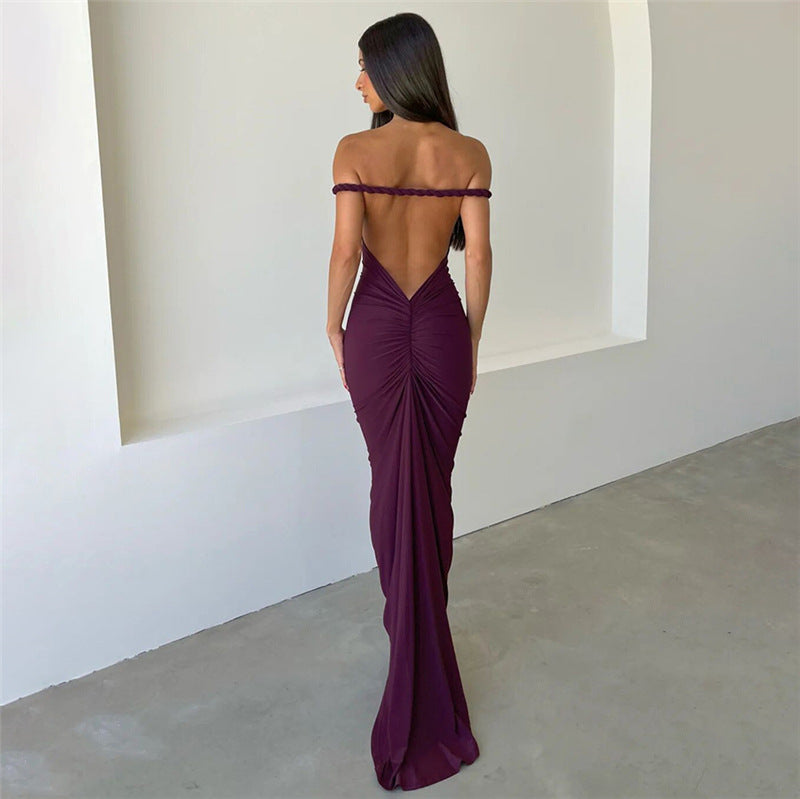 Women's Halter Bare Back Pleating Sheath Sexy Dress