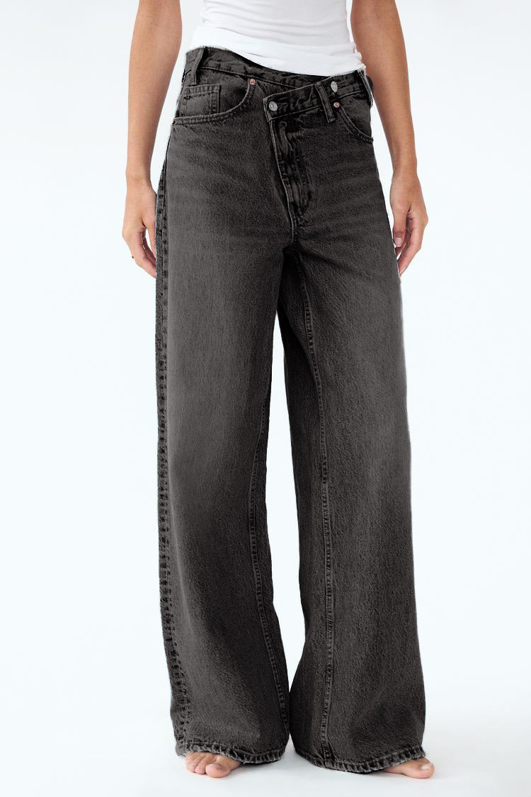Elegant Glamorous Casual Straight Diagonal Button Women's Jeans