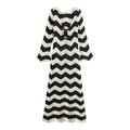 Women's Fashion Wear Elegant Tied Wave Pattern Long Sleeve Dress