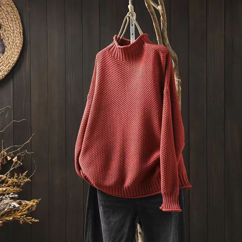 Women's Mock Neck Loose Pullover Large Long Women's Sweater