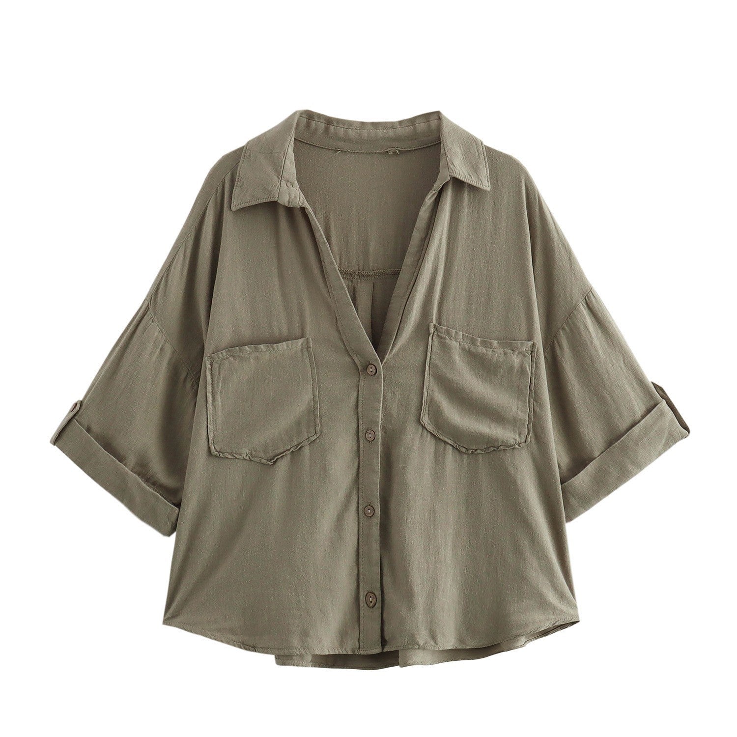 Women's Fashion Casual Lapel Striped Wide Sleeve Shirt Cotton Blouse