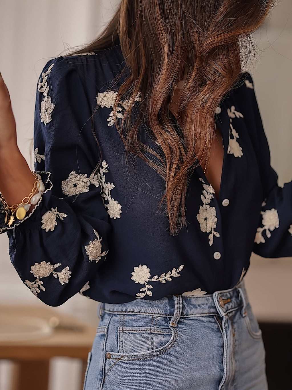 Women's Shirt Long-sleeved Embroidered Western Style Chiffon Blouses
