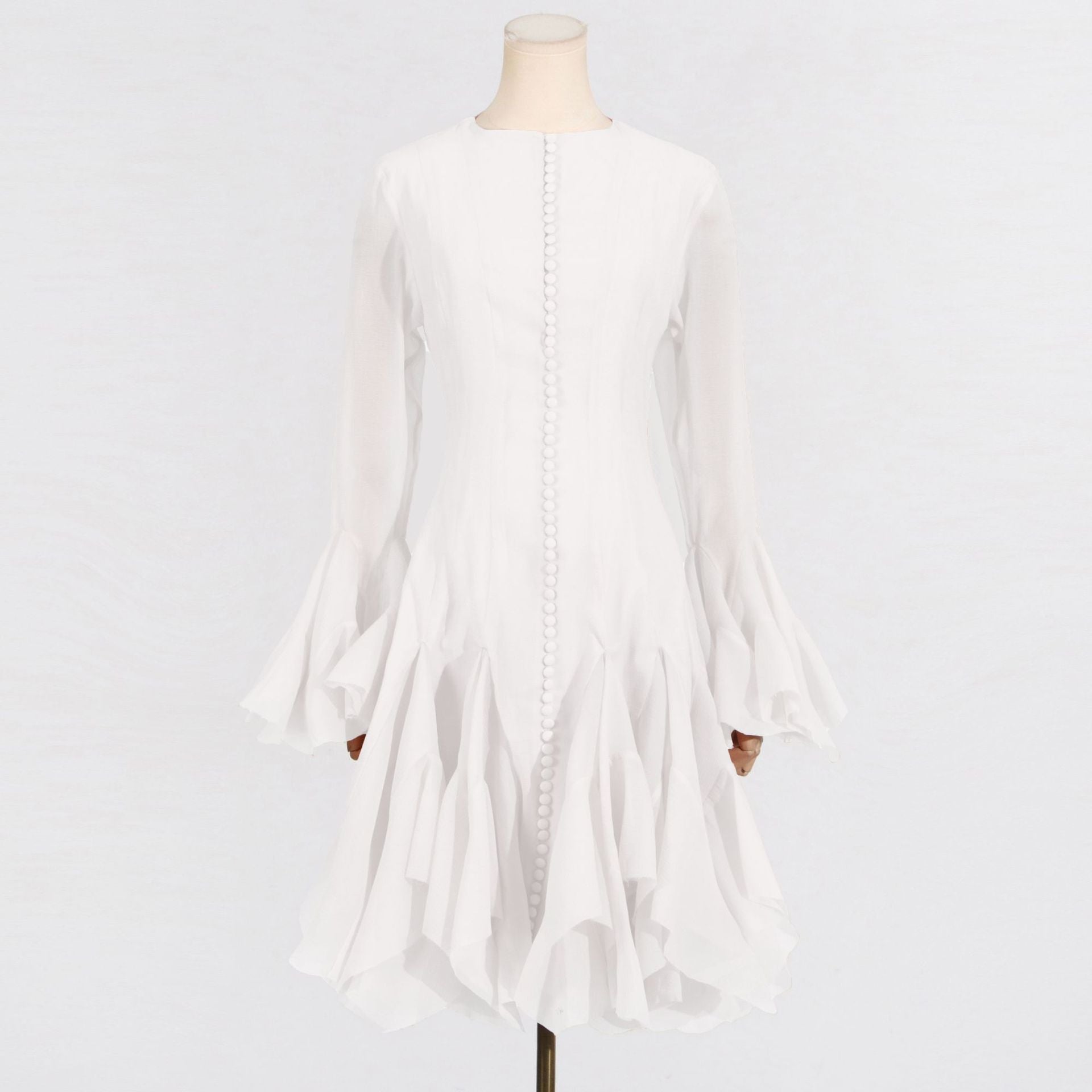Women's Ruffled For Summer Fashion High Collar Long Sleeve Dress
