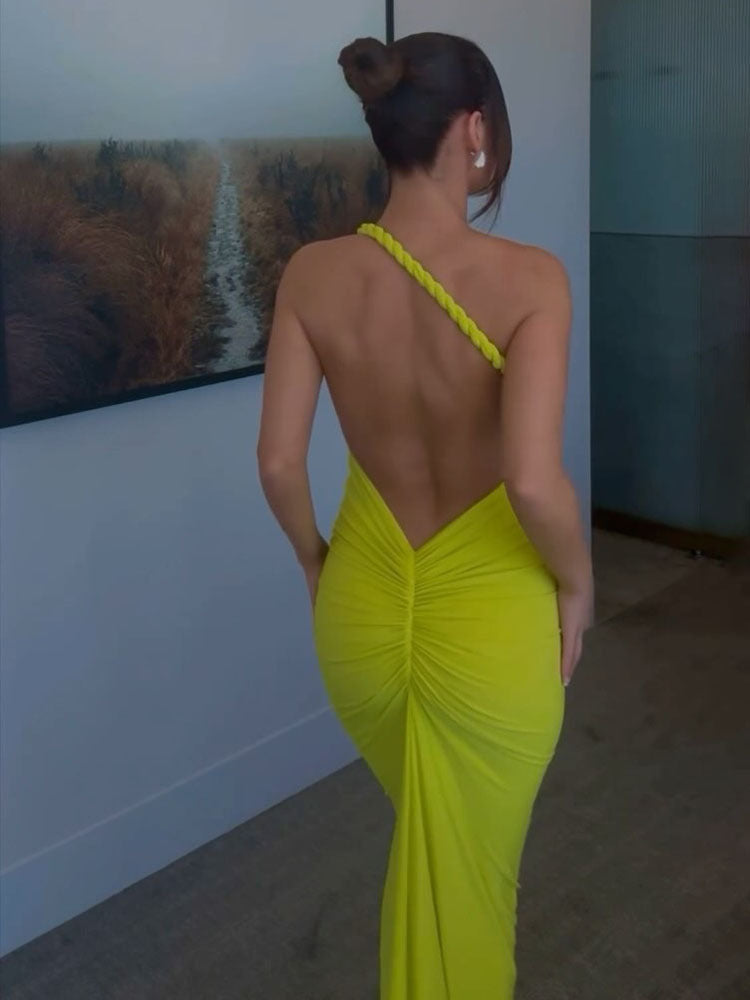 Women's Halter Bare Back Pleating Sheath Sexy Dress