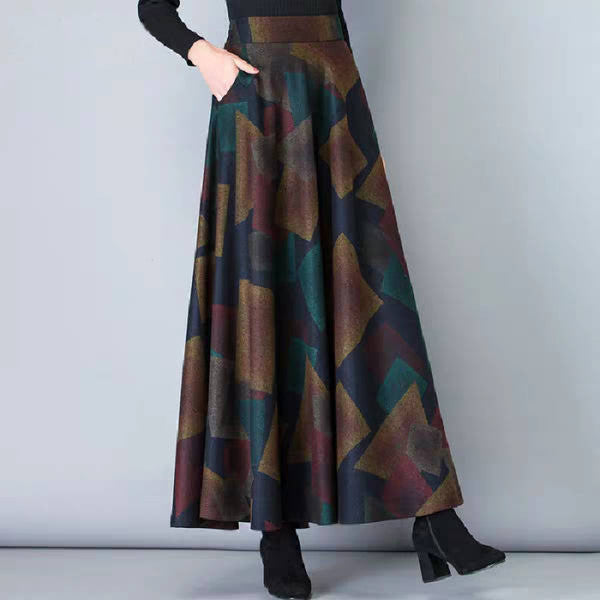 Women's Woolen High Waist Long Slimming A- Line Skirts